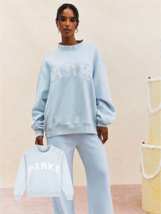 Parke Sweaters - PARKE Light Blue Logo Crewneck Sweatshirt - Women's Relaxed Pullover